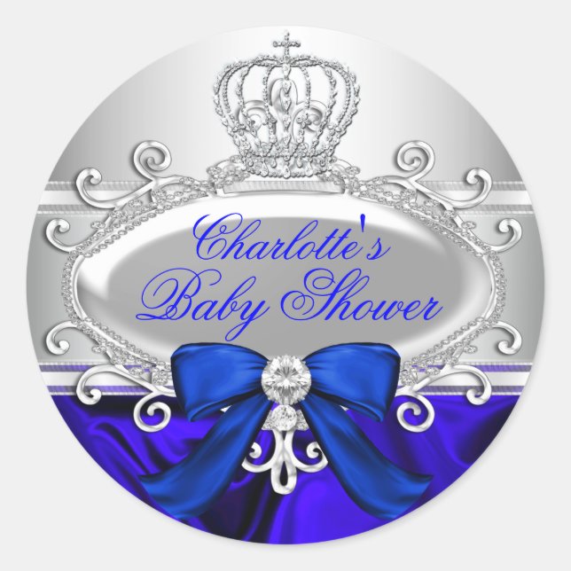 Little Prince Royal Blue Baby Duschaufkleber Runder Aufkleber (Vorderseite)