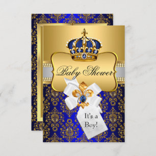 Little Prince Royal Blue Crown Babydusche lädt ein Einladung