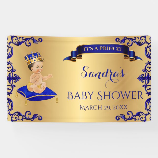Little Prince Royal Blue Cup Spoon Pillow Banner (Horizontal)