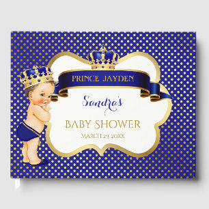 Little Prince Royal Blue Gold Crown Baby Boy Gästebuch