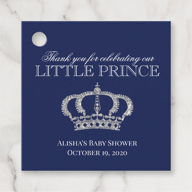Little Prince Royal Blue Silver Dusche Danke Geschenkanhänger (Vorderseite)
