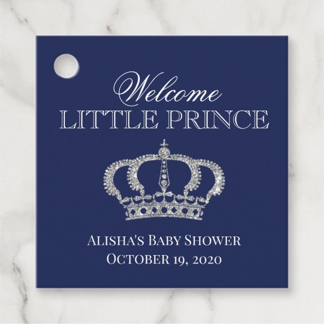 Little Prince Royal Blue und Silver Baby Dusche Geschenkanhänger (Vorderseite)