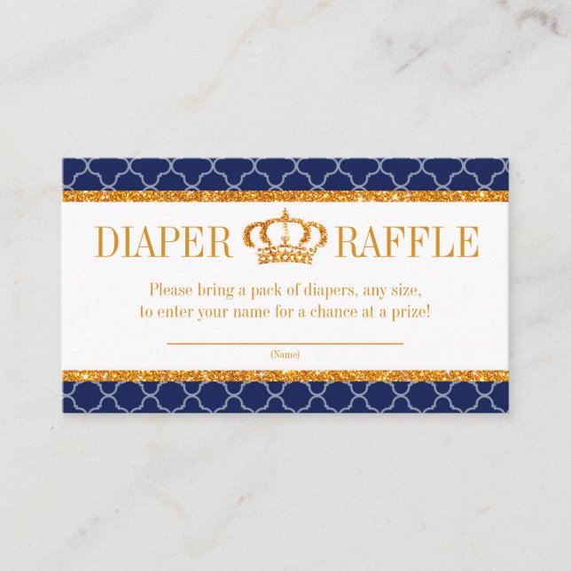 Little Prince Royal Navy Blue & Gold Diaper Raffle Begleitkarte (Vorderseite)
