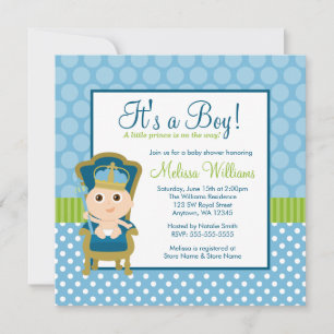 Little Prince Throne Polka Dot Boy Baby Dusche Einladung