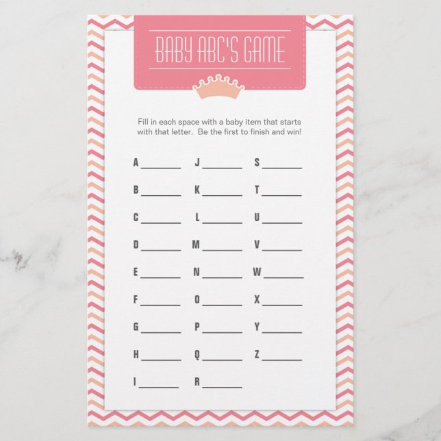 Little Princess Baby Shower ABCs Spiel (Vorderseite)