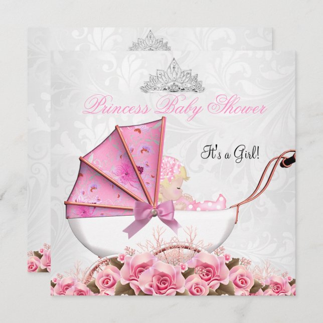 Little Princess Baby Shower Baby Girl Pink Rose 4 Einladung (Vorne/Hinten)