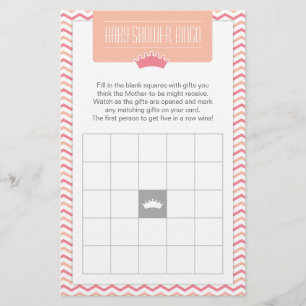 Little Princess Baby Shower Bingo Game Card Briefpapier