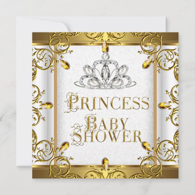 Little Princess Baby Shower Girl Gold White Tiara Einladung (Vorderseite)