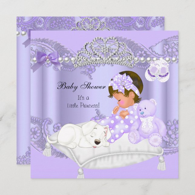 Little Princess Baby Shower Girl Lavender Lila Einladung (Vorne/Hinten)