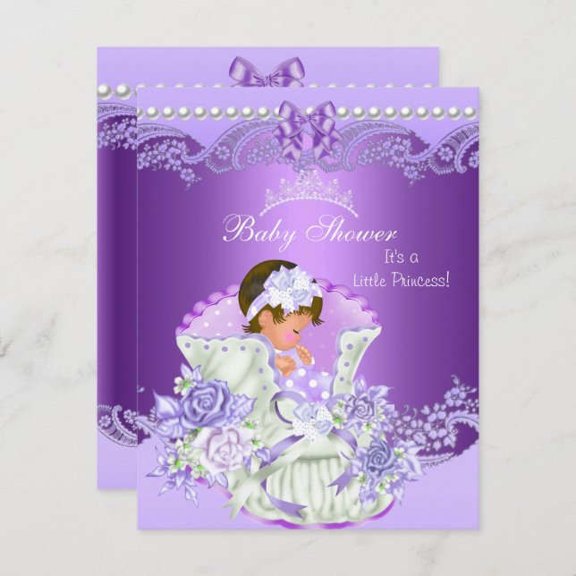 Little Princess Baby Shower Girl Lila Tiara Vint Einladung (Vorne/Hinten)
