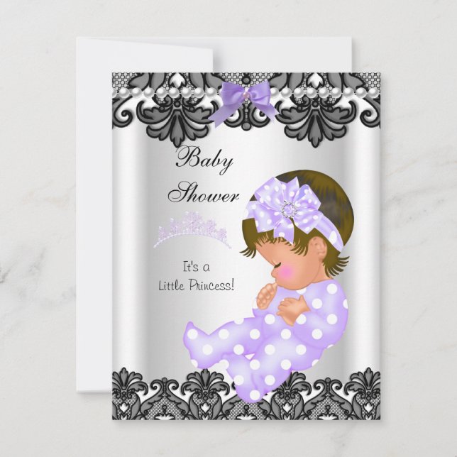 Little Princess Baby Shower Girl Lila White 2 Einladung (Vorderseite)