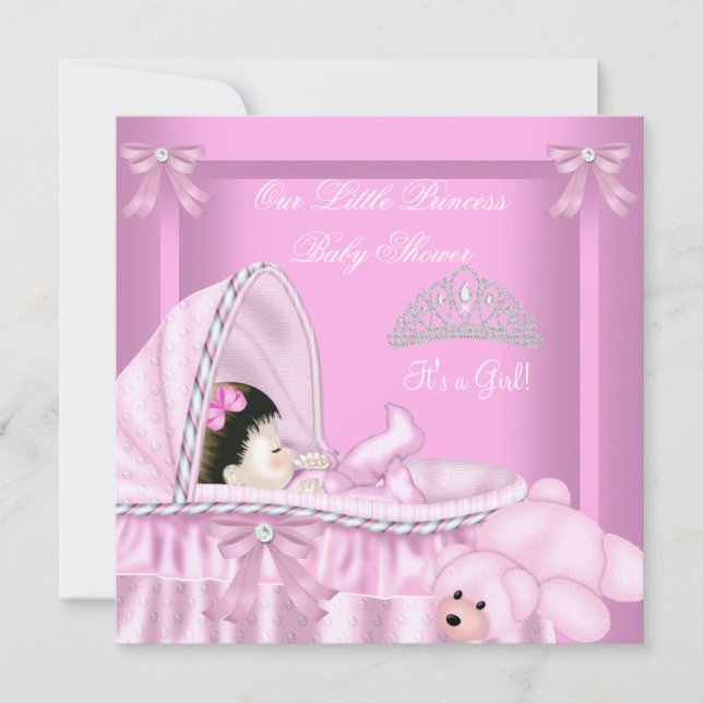 Little Princess Baby Shower Girl Pink Bassinette Einladung (Vorderseite)