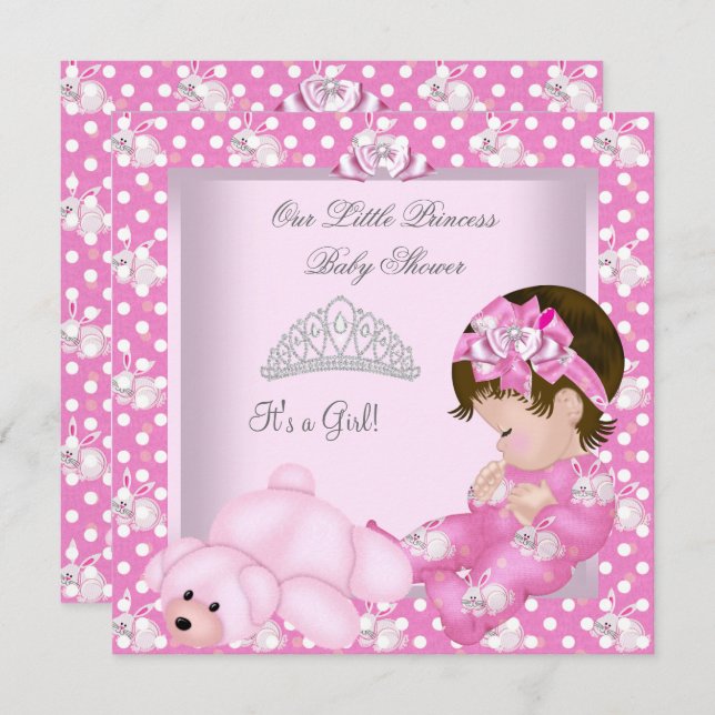 Little Princess Baby Shower Girl Pink Bunnies Einladung (Vorne/Hinten)
