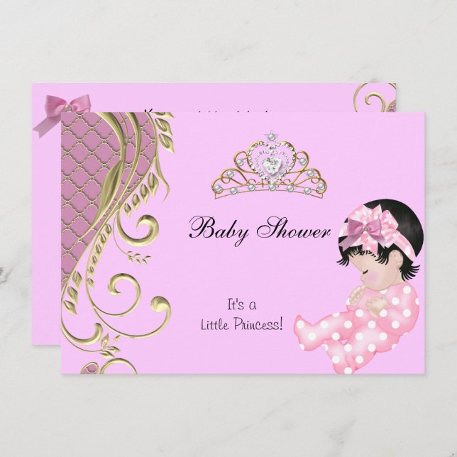 Little Princess Baby Shower Girl Pink White Gold 3 Einladung (Vorne/Hinten)