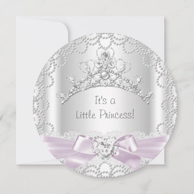 Little Princess Baby Shower Girl Pink White Pearl Einladung (Vorderseite)