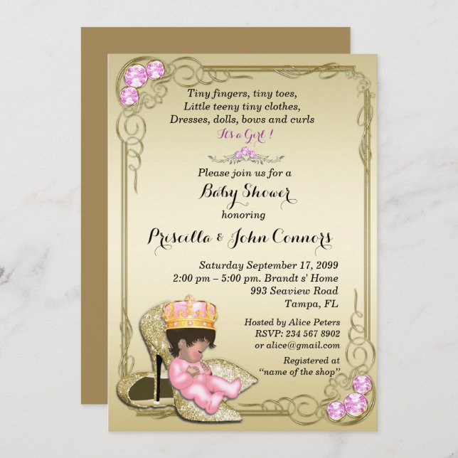Little Princess Baby Shower Invitation, Gold Einladung (Vorne/Hinten)