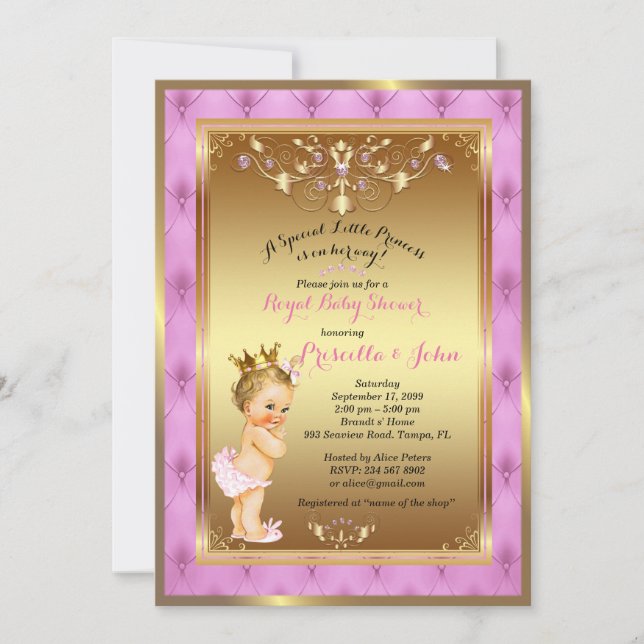 Little Princess Baby Shower Invitation, Rosa, Gold Einladung (Vorderseite)