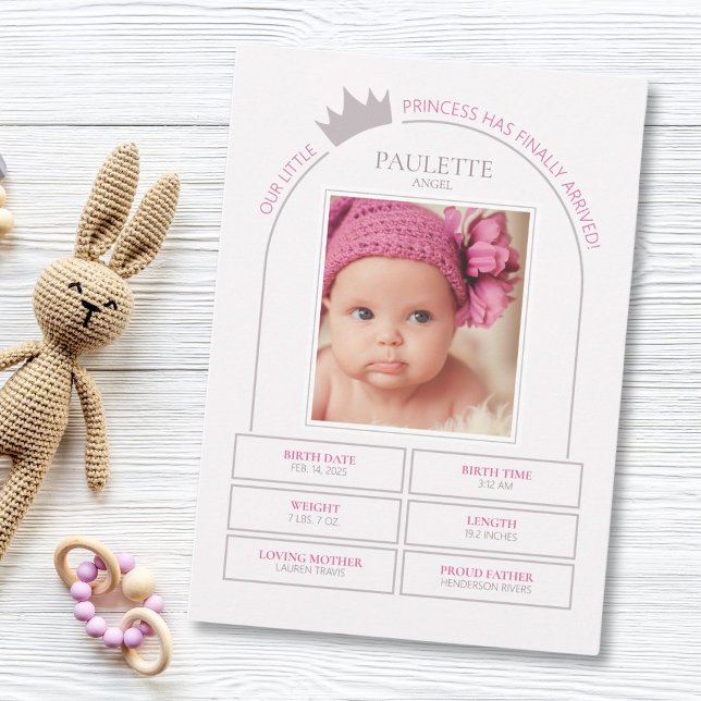 Little Princess Birth Announcement Card Einladung (Modern Little Princess Birth announcement card.)