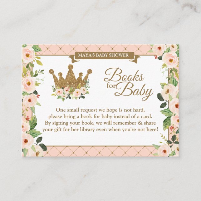 Little Princess Blush Floral Baby's Library Begleitkarte (Vorderseite)
