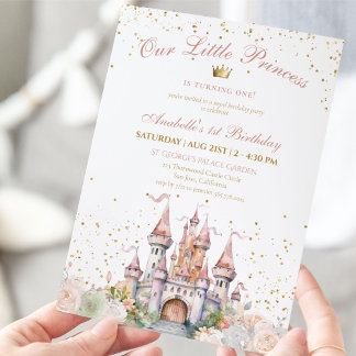 Little Princess Blush Gold Crown 1. Geburtstag Einladung