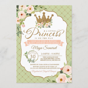 Little Princess Blush Mint Gold Royal Baby Dusche Einladung