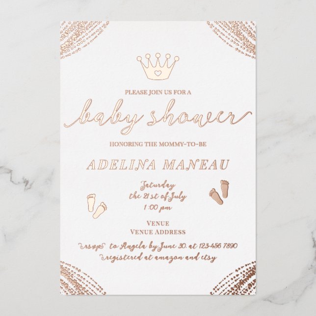 Little Princess Crown Floral Girl Boy Babydusche Folieneinladung (Vorderseite)