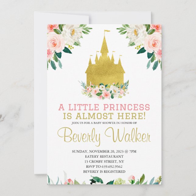 Little Princess Fairytale Castle Girl Babydusche Einladung (Vorderseite)