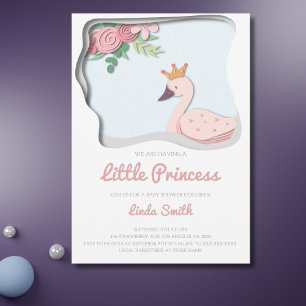 Little Princess Niedlich Swan Floral Girl Babydusc Einladung