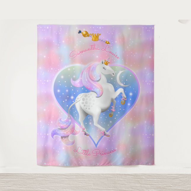 Little Princess Personalisiert Pink Unicorn Wandteppich (Vorderseite)