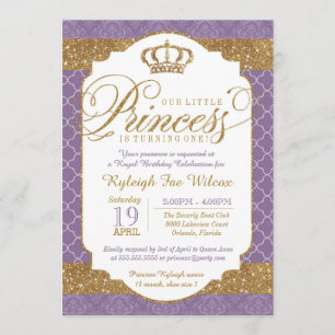 Little Princess Royal Lila und Gold zum Geburtstag Einladung