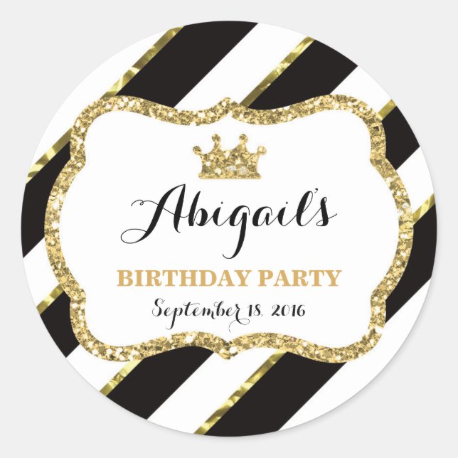 Little Princess Sticker, Schwarz, Gold Runder Aufkleber (Vorderseite)