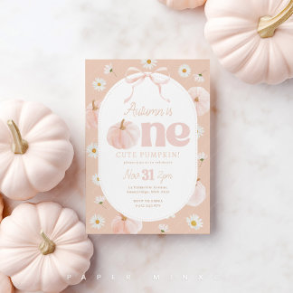 Little Pumpkin 1. Geburtstag Daisies Peach Bow Einladung