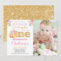 Little Pumpkin 1. Geburtstag Einladung mit Foto