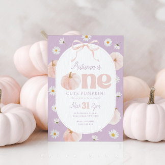 Little Pumpkin 1st Birthday Daisies Lila Bow Einladung