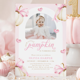 Little Pumpkin 1st Birthday Photo Invitation Einladung