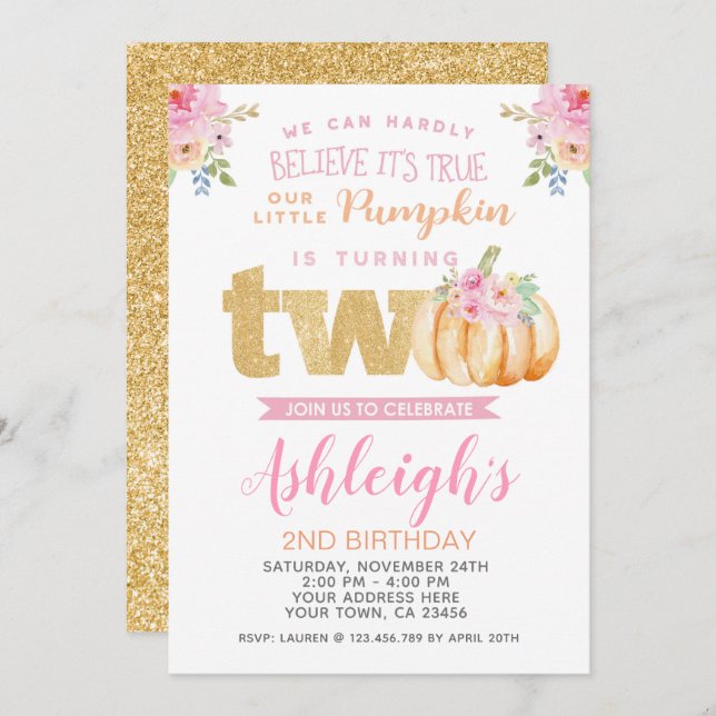 Little Pumpkin 2. Geburtstag Einladung (Vorne/Hinten)