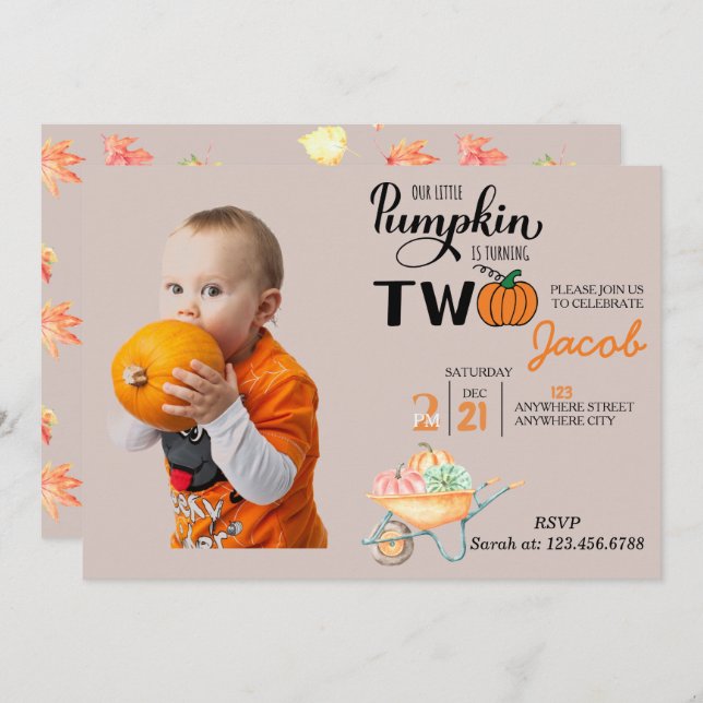 Little Pumpkin 2. Geburtstag Kindergeburtstag Part Einladung (Vorne/Hinten)