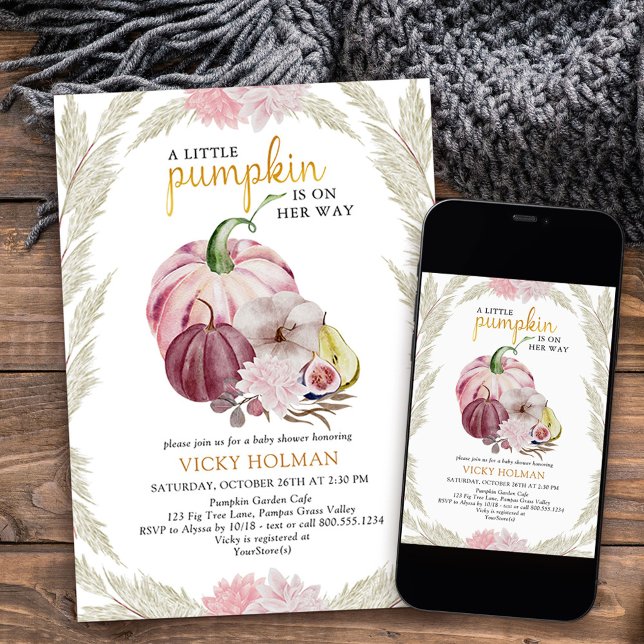 Little Pumpkin and Pampas Grass Baby Shower Einladung (Little Pumpkin Baby Shower invitation from my Little Pumpkin collection
)