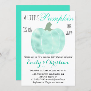 Little Pumpkin Aqua Türkis Shimmer Baby Dusche Einladung