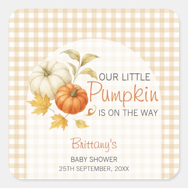 Little Pumpkin Autumn Baby Shower Quadratischer Aufkleber (Vorderseite)