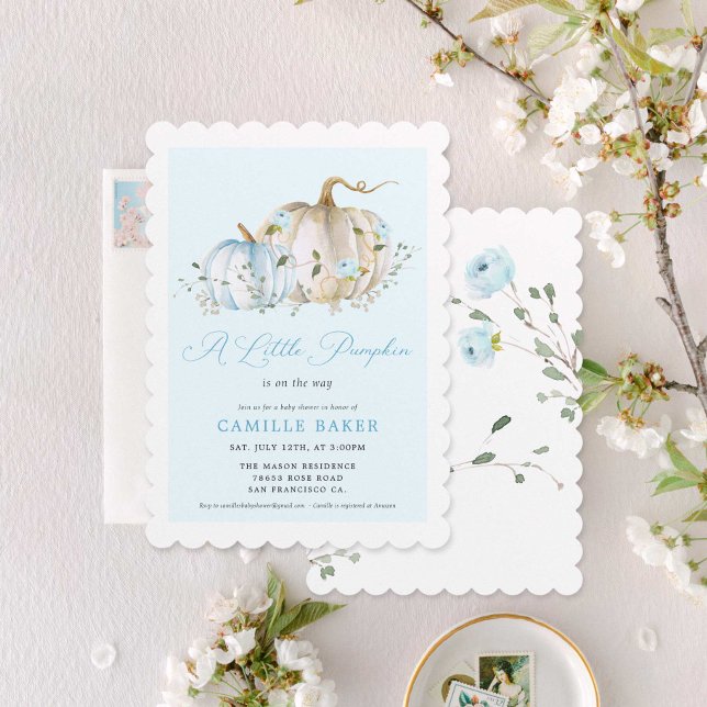 Little Pumpkin Autumn Boy Baby Shower Einladung (A little Pumpkin Boy Autumn Baby Shower Invitation)