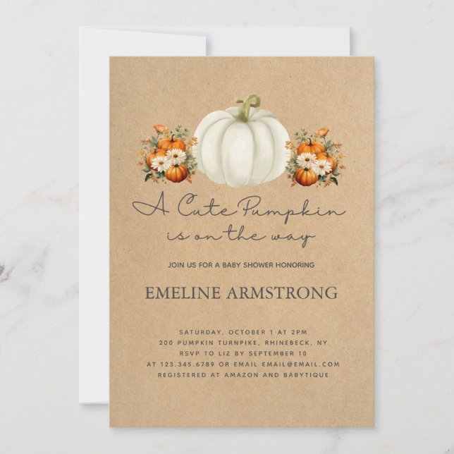 Little Pumpkin Autumn Country Fall Baby Shower Einladung (Vorderseite)