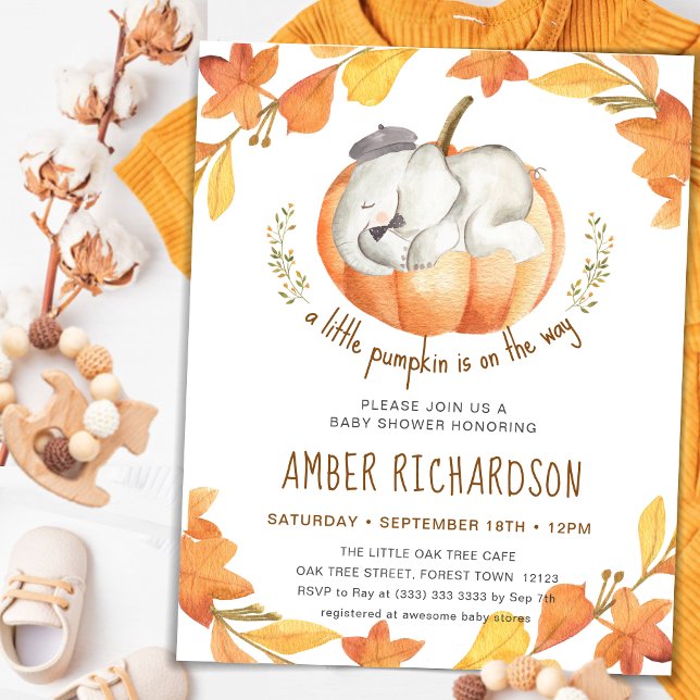 Little Pumpkin Autumn Elephant Boy Baby Shower Einladung (Von Creator hochgeladen)