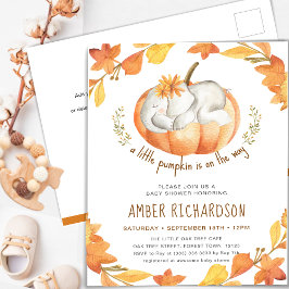 Little Pumpkin Autumn Elephant Girl Baby Shower Einladungspostkarte