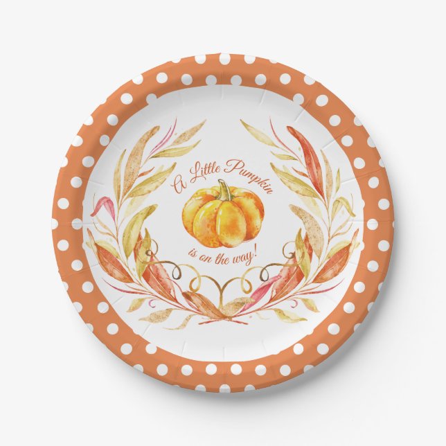 Little Pumpkin Autumn Herbst Baby Shower Punkt Pappteller (Vorderseite)