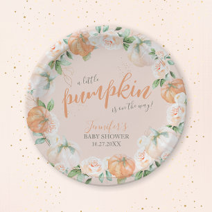 Little Pumpkin Autumn Watercolor Gold Baby Dusche Pappteller