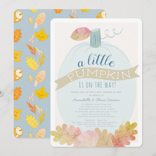 Little Pumpkin Baby Blue Baby Dusche von Mail Einladung (Vorne/Hinten)