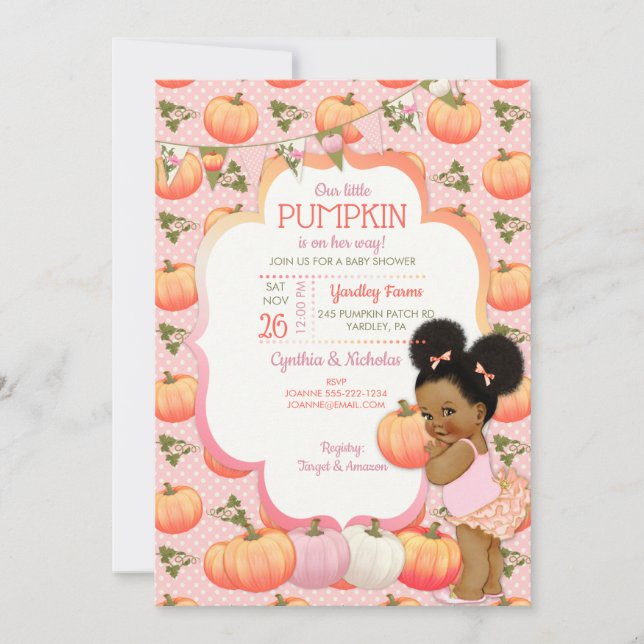 Little Pumpkin Baby Dusche Dark Tone Puffs Einladung (Vorderseite)