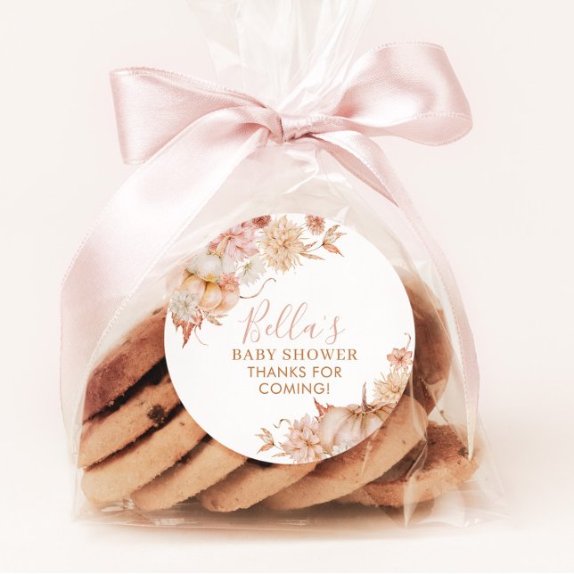 Little Pumpkin Baby Dusche Fall Pink Floral Gefall Runder Aufkleber (Fall Pumpkin Baby Shower Favor Stickers)