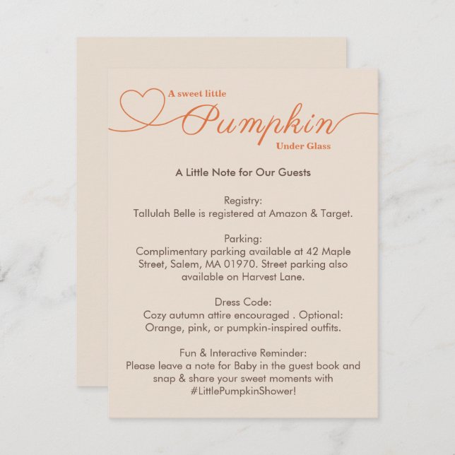 Little Pumpkin Baby Dusche - Herbstschick Begleitkarte (Vorne/Hinten)